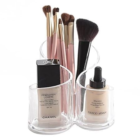 KAVSIYA 3 Compartments Acrylic Cosmetic Organizer Display Stand - Makeup Brushes-Lipstick-Pencil-Hair Combs and Jewelry Storage Holder for Home claer - Image 4