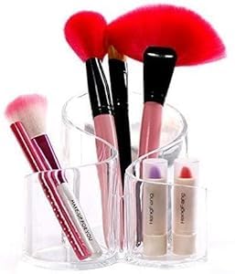 KAVSIYA 3 Compartments Acrylic Cosmetic Organizer Display Stand - Makeup Brushes-Lipstick-Pencil-Hair Combs and Jewelry Storage Holder for Home claer - Image 1
