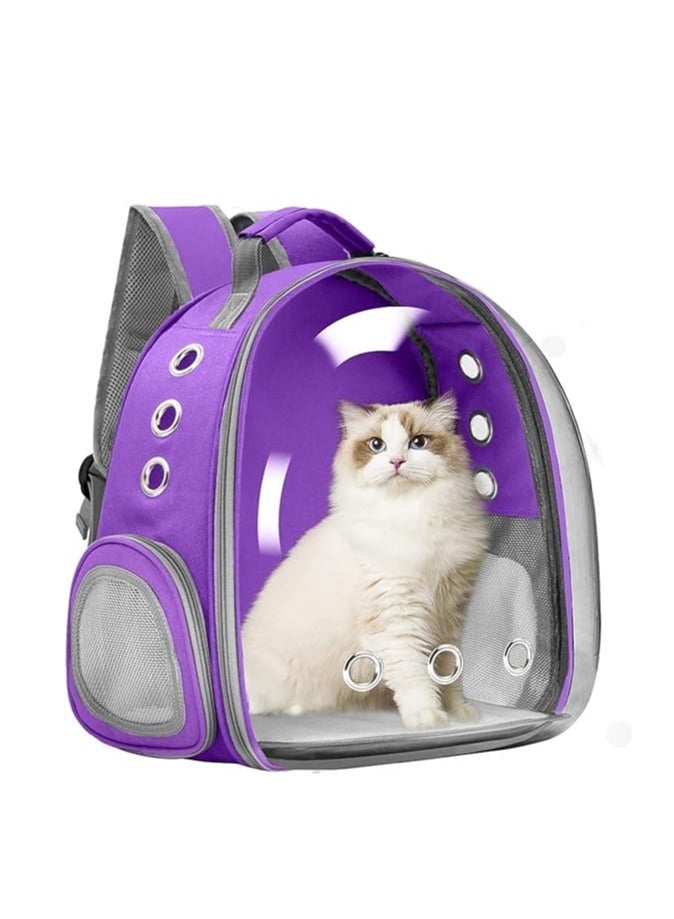 HAPPY PUSS Transparent pet carrier backpack: stylish pet bag for travel, breathable space capsule design, carrier for cats and dogs, suitable for traveling hiking and camping. Purple color - Image 1
