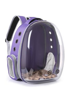HAPPY PUSS Transparent pet carrier backpack: stylish pet bag for travel, breathable space capsule design, carrier for cats and dogs, suitable for traveling hiking and camping. Purple color  - Image 4