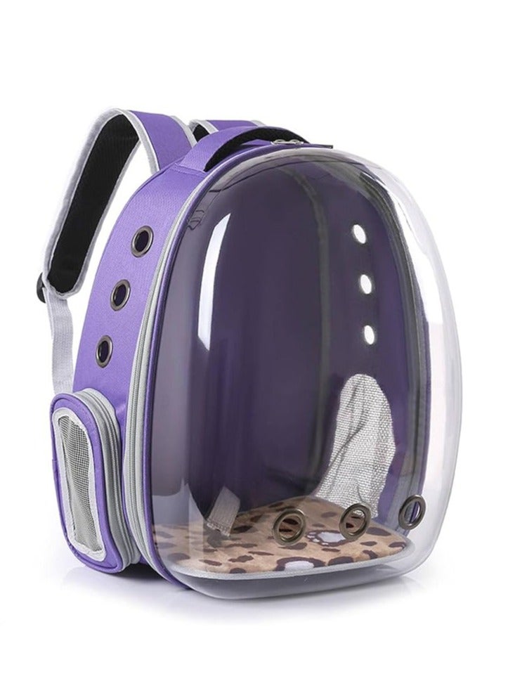 HAPPY PUSS Transparent pet carrier backpack: stylish pet bag for travel, breathable space capsule design, carrier for cats and dogs, suitable for traveling hiking and camping. Purple color - Image 4