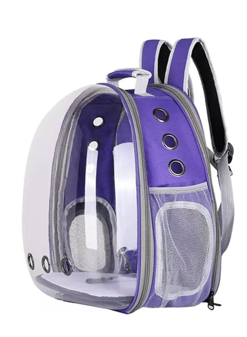 HAPPY PUSS Transparent pet carrier backpack: stylish pet bag for travel, breathable space capsule design, carrier for cats and dogs, suitable for traveling hiking and camping. Purple color - Image 5