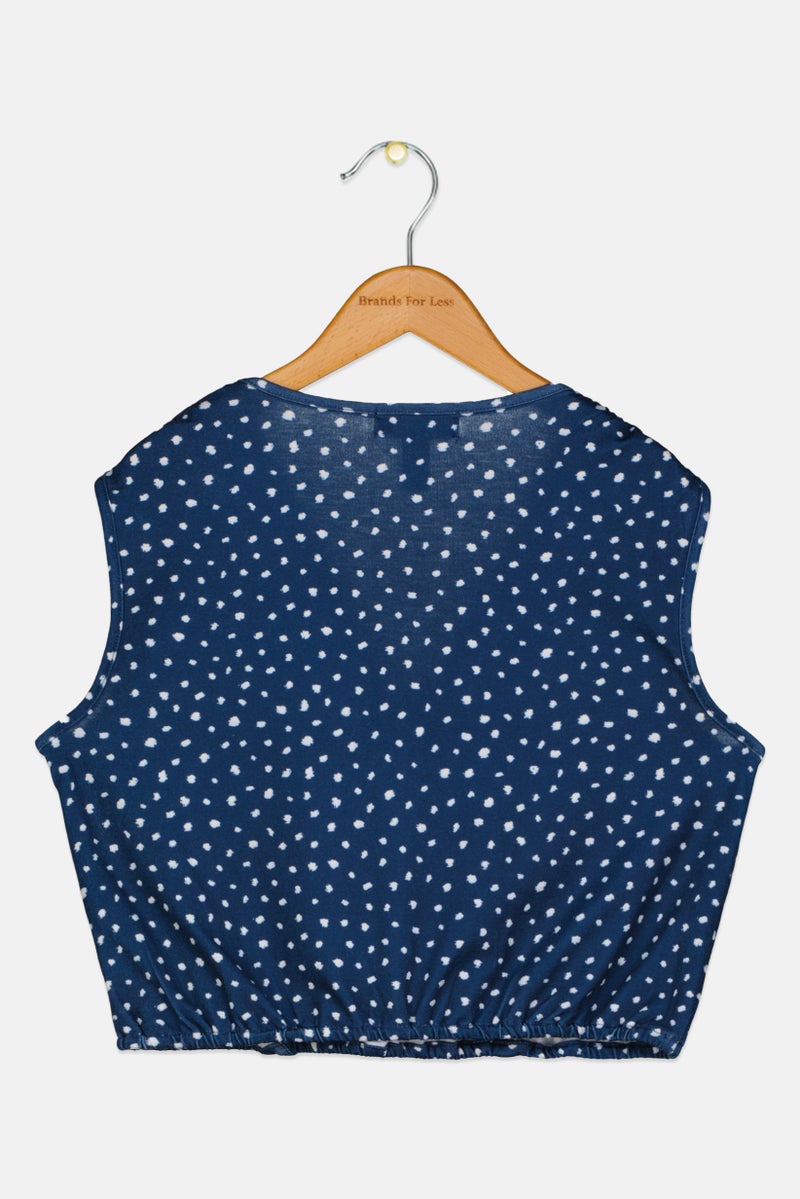 Aqua Kids Girl Sleeveless Allover Print Top, Teal - Image 2