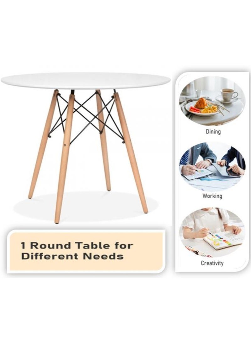 AL WADI FURNITURE AWF AL WADI FURNITURE Mid Century 3-Piece Dining Set, 2 Tulip Chairs with Round Dining Table Wooden Legs, Beige and White - Image 2
