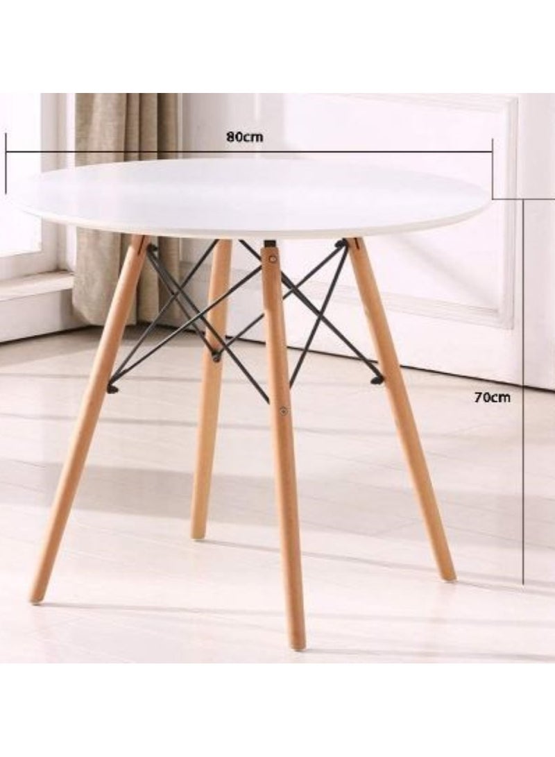 AL WADI FURNITURE AWF AL WADI FURNITURE Mid Century 3-Piece Dining Set, 2 Tulip Chairs with Round Dining Table Wooden Legs, Beige and White - Image 4