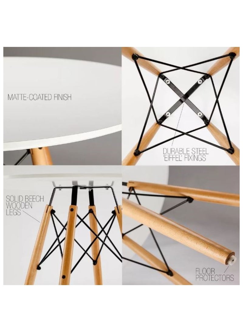 AL WADI FURNITURE AWF AL WADI FURNITURE Mid Century 3-Piece Dining Set, 2 Tulip Chairs with Round Dining Table Wooden Legs, Beige and White - Image 5