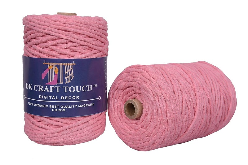 DK Craft Touch DK Craft Touch Single Strand Macrame Cotton Thread for Craft WorkPlant Hanger Ropes Single ply Color Rope Baby Pink 4mm Thickness 