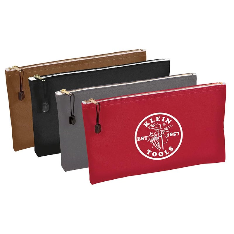 Klein Tools Klein Tools 5141 Zipper Tool Bag, Canvas Zipper Bag, Tool Pouch, Tool Bag, Utility Bag, Bank Deposit Bag, 12.5 x 7-Inch, Brown/Black/Gray/Red 4-Pack  - Image 1