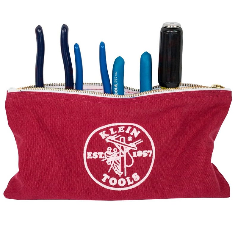 Klein Tools Klein Tools 5141 Zipper Tool Bag, Canvas Zipper Bag, Tool Pouch, Tool Bag, Utility Bag, Bank Deposit Bag, 12.5 x 7-Inch, Brown/Black/Gray/Red 4-Pack  - Image 4