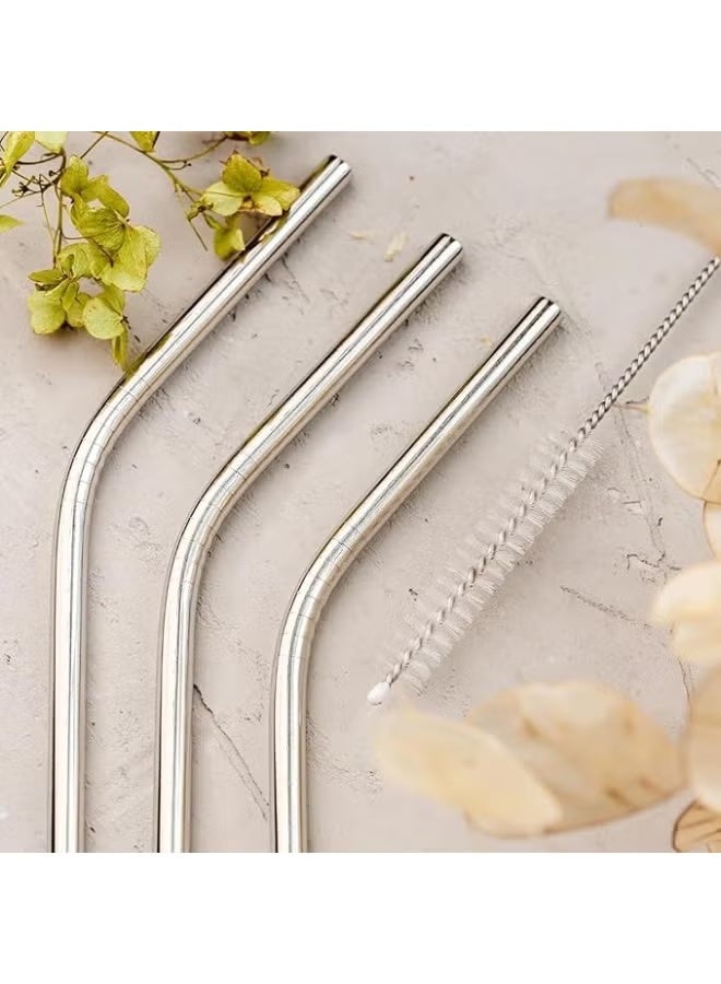 Green Tiger Stainless Steel Straw Set – 5 Pcs Bent Reusable Drinking Straws with Cleaning Brush - Image 4