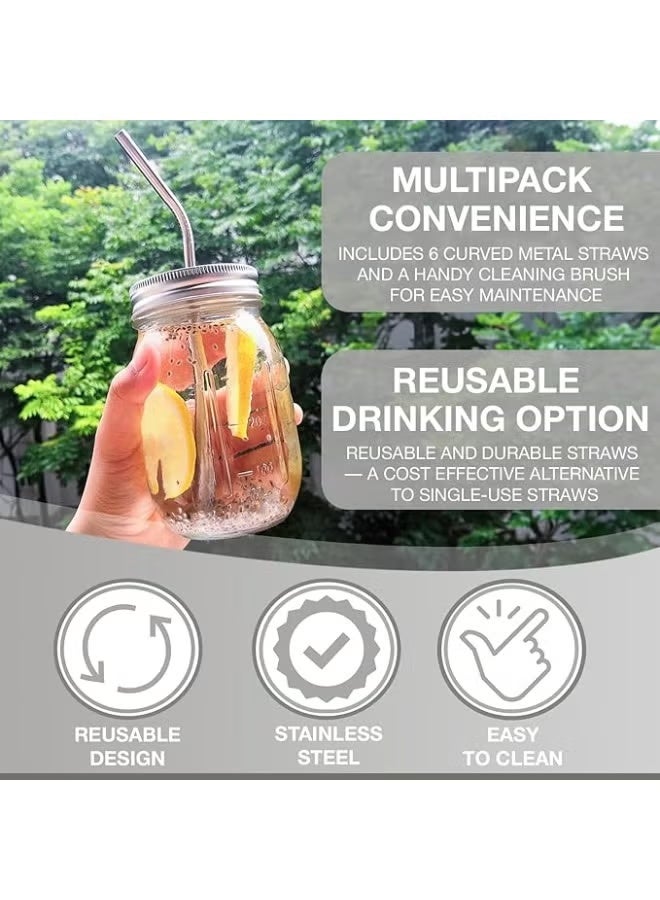 Green Tiger Stainless Steel Straw Set – 5 Pcs Bent Reusable Drinking Straws with Cleaning Brush - Image 2