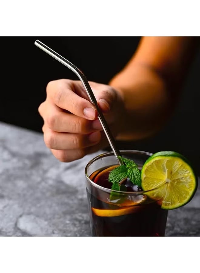 Green Tiger Stainless Steel Straw Set – 5 Pcs Bent Reusable Drinking Straws with Cleaning Brush - Image 3