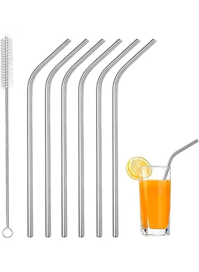 Green Tiger Stainless Steel Straw Set – 5 Pcs Bent Reusable Drinking Straws with Cleaning Brush - Image 1