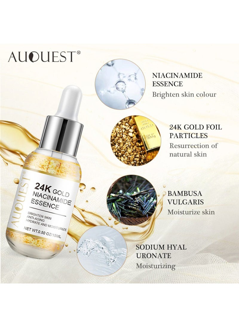 AuQuest 24K Gold Niacinamide Essence, Anti-Aging Face Serum, Hydrating Moisturizing Facial Skin Care Liquid, Brighten Skin and Tighten Pores 15ml  - Image 2