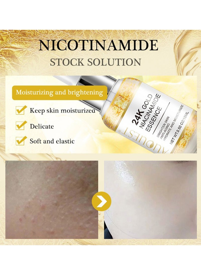 AuQuest 24K Gold Niacinamide Essence, Anti-Aging Face Serum, Hydrating Moisturizing Facial Skin Care Liquid, Brighten Skin and Tighten Pores 15ml  - Image 3