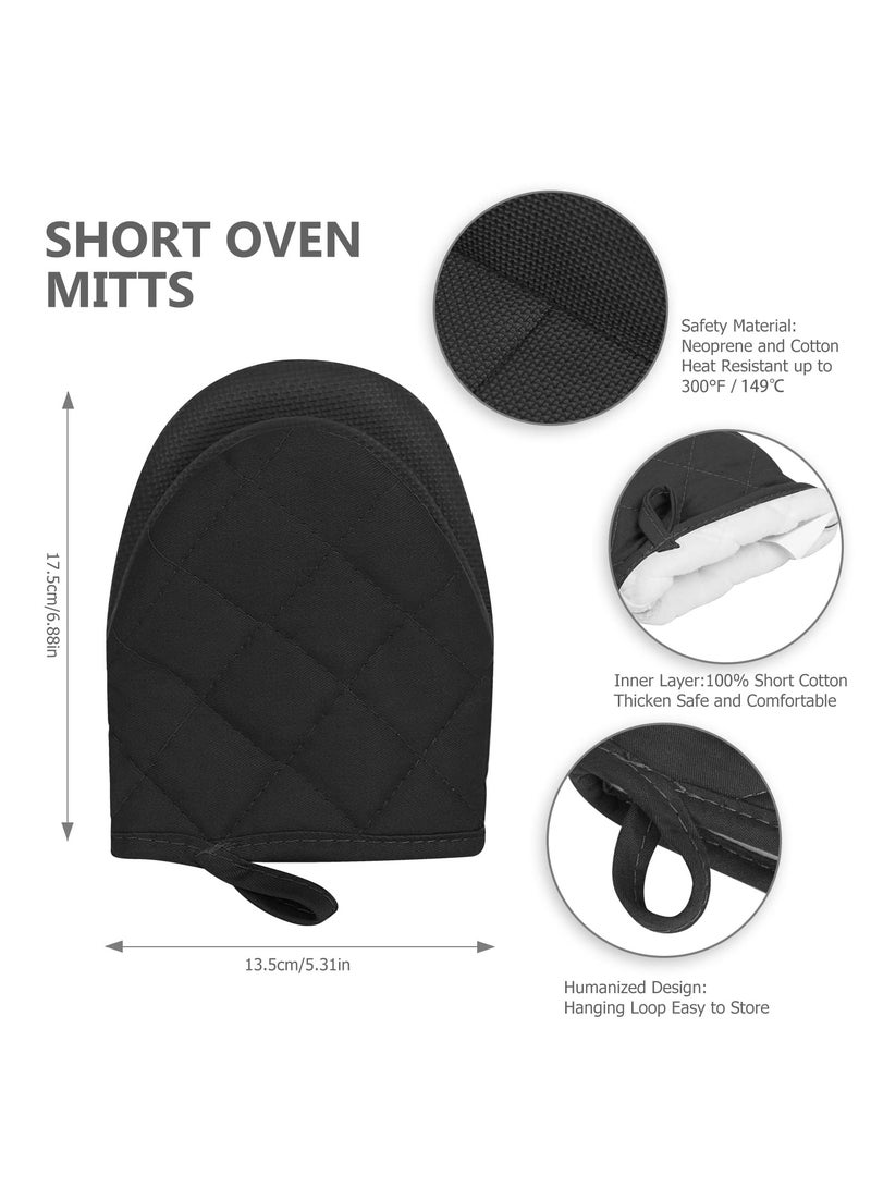 فاصولا زوج واحد من قفازات الفرن القصيرة - قفازات فرن مطبخ مقاومة 260درجة مئوية، قفازات فرن صغيرة مع اسطح مانعة للانزلاق وحلقة تعليق للشواء والخبز والطبخ والشواء (أسود) - Image 2