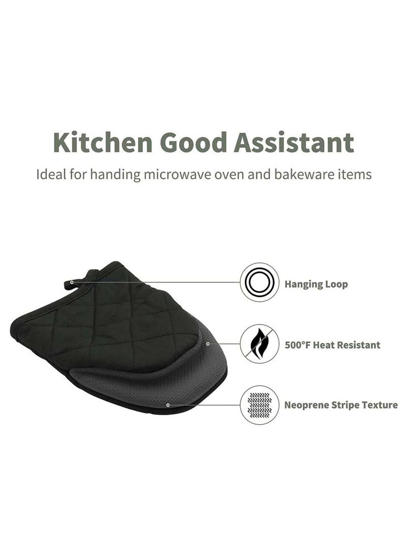 فاصولا زوج واحد من قفازات الفرن القصيرة - قفازات فرن مطبخ مقاومة 260درجة مئوية، قفازات فرن صغيرة مع اسطح مانعة للانزلاق وحلقة تعليق للشواء والخبز والطبخ والشواء (أسود) - Image 3
