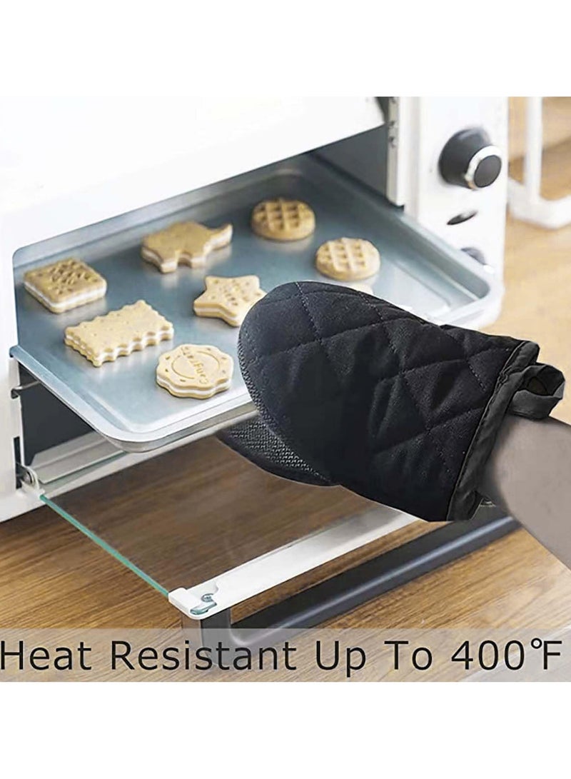 فاصولا زوج واحد من قفازات الفرن القصيرة - قفازات فرن مطبخ مقاومة 260درجة مئوية، قفازات فرن صغيرة مع اسطح مانعة للانزلاق وحلقة تعليق للشواء والخبز والطبخ والشواء (أسود) - Image 4