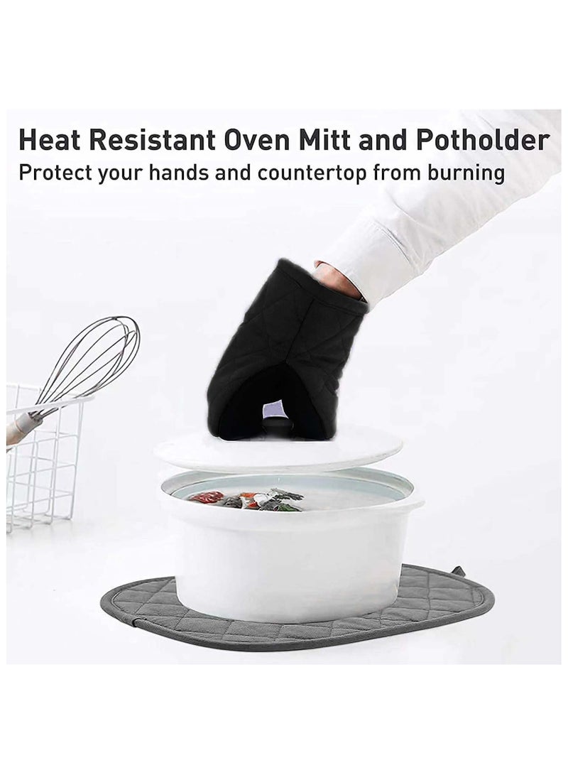 فاصولا زوج واحد من قفازات الفرن القصيرة - قفازات فرن مطبخ مقاومة 260درجة مئوية، قفازات فرن صغيرة مع اسطح مانعة للانزلاق وحلقة تعليق للشواء والخبز والطبخ والشواء (أسود) - Image 5