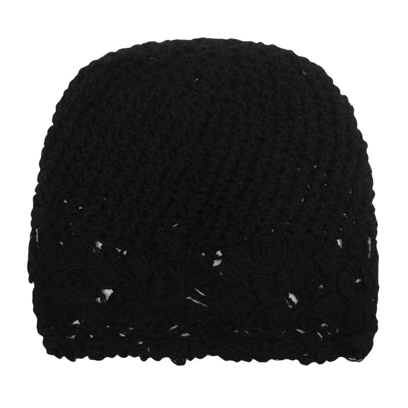 ZLYC Women Cotton Crochet Slouchy Beanie Hat Handmade Knit Cutout Summer Floral Skull Cap (Flowers Black) - Image 4