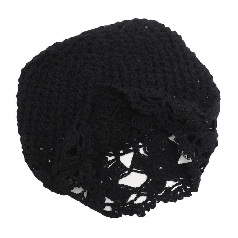 ZLYC Women Cotton Crochet Slouchy Beanie Hat Handmade Knit Cutout Summer Floral Skull Cap (Flowers Black) - Image 5