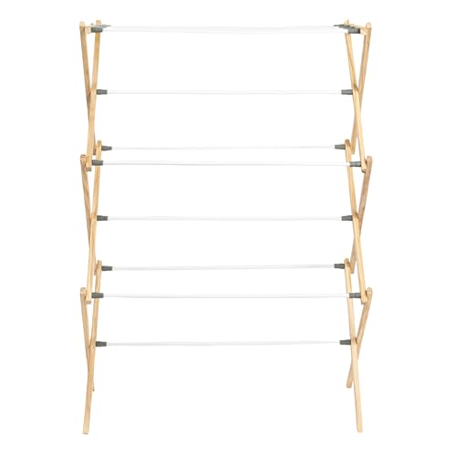Household Essentials X-Frame Clothes Drying Rack, Stabile Wood Frame with Slanted Feet, Smooth Vinyl Wrapped Rods, 23.8 Feet of Hanging Space, Ready to Assemble, Flat Top, Natural - Image 4