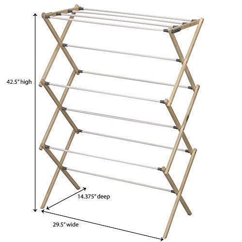 Household Essentials X-Frame Clothes Drying Rack, Stabile Wood Frame with Slanted Feet, Smooth Vinyl Wrapped Rods, 23.8 Feet of Hanging Space, Ready to Assemble, Flat Top, Natural - Image 2