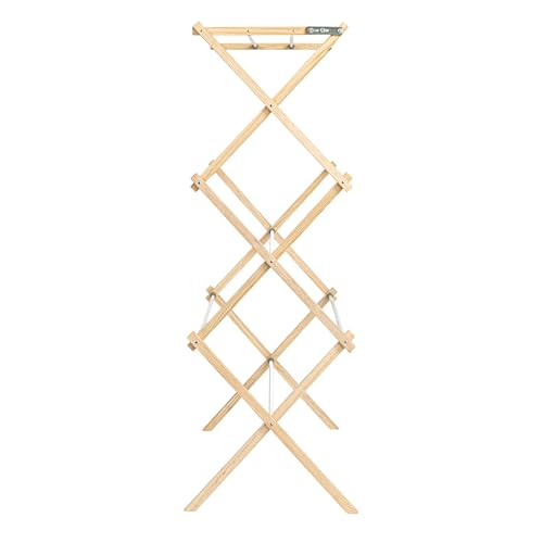 Household Essentials X-Frame Clothes Drying Rack, Stabile Wood Frame with Slanted Feet, Smooth Vinyl Wrapped Rods, 23.8 Feet of Hanging Space, Ready to Assemble, Flat Top, Natural - Image 5