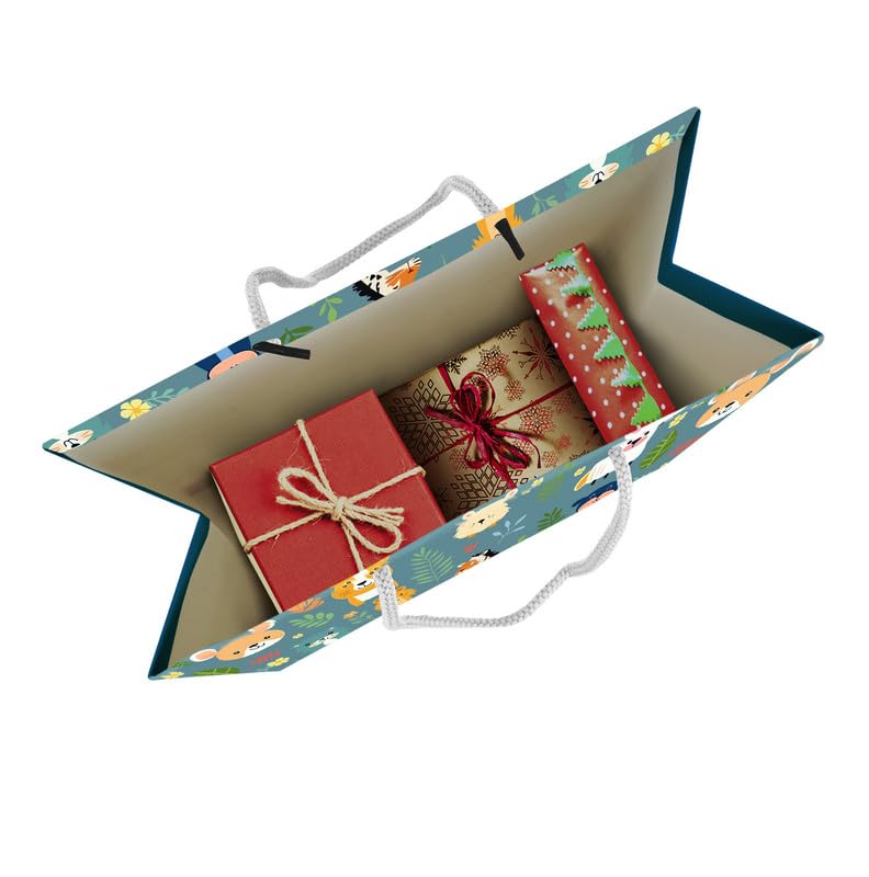 PaperPep Green Cute Cartoon Animal Pattern PrintGift Paper Bags | Medium (13"X10"X4.5" inches) | Attached gift tags, Ideal for Return Gifts, Weddings, Birthday & Celebrations | Pack of 3 - Image 4