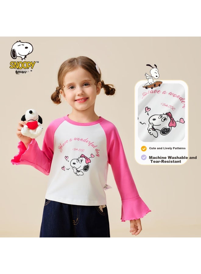 Snoopy Girls' Long Sleeve T-shirt Children's Top With Flared Cuffs Fashionable Base Layer White - Image 1