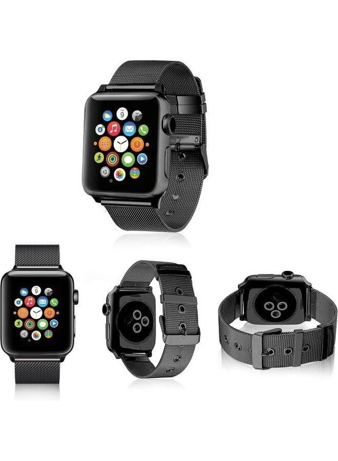 HuHa Milanese Double Buckle Watchband For Apple Watch Series 7 45mm/6 u0026 SE u0026 5 u0026 4 44mm/3 u0026 2 u0026 1 42mm Black - Image 2