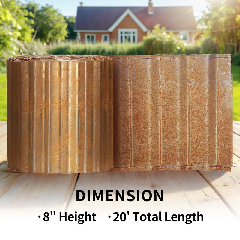 Worth Pre-Rusted Wide-Corrugated Garden Edging, 8" x20Ft Sturdy Steel Lawn Landscape Edging, Bendable Metal Long Strips of Border for Raised Flower Bed Tree Surrounds - Image 2