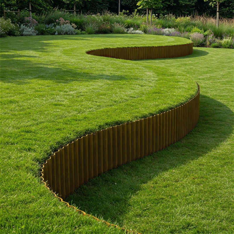 Worth Pre-Rusted Wide-Corrugated Garden Edging, 8" x20Ft Sturdy Steel Lawn Landscape Edging, Bendable Metal Long Strips of Border for Raised Flower Bed Tree Surrounds - Image 3