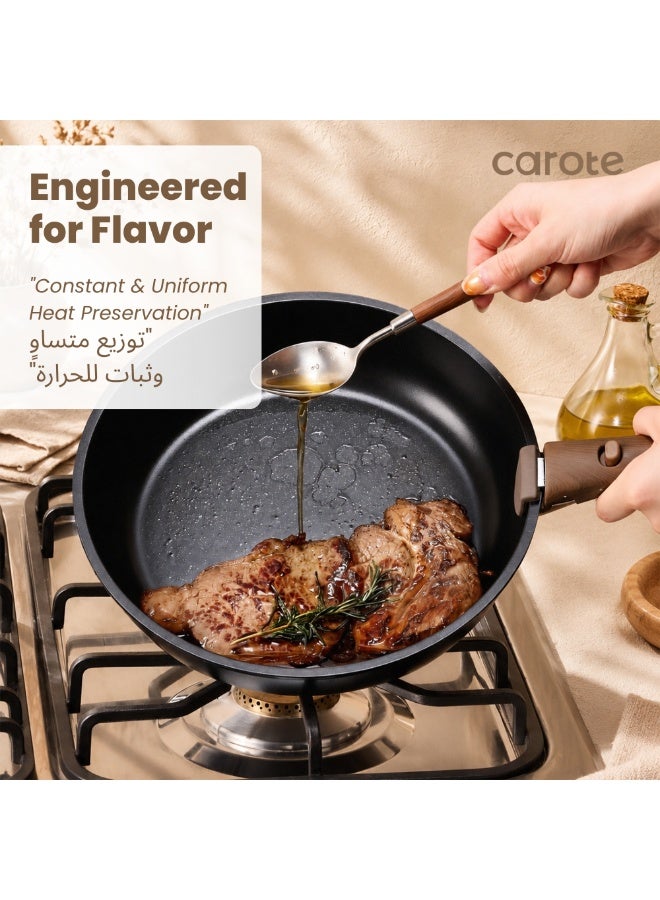 Carote 19-Piece Non Stick Cookware Set with Detachable Handle – Induction, Gas & Oven Compatible, Dishwasher Safe, Space Saving Kitchen Pots and Pans, PFOA & BPA Free, Healthy Cooking Set, Black - Image 4