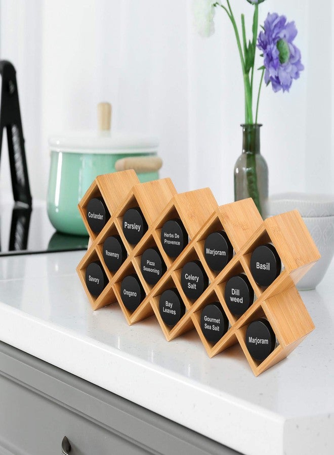 Phyllia Bamboo Spice Rack Organizer 4-Tier Countertop Organiser, Criss-Cross Kitchen cabinet Free-Standing Countertop Storage shelf Fit for Spice Jar, Can, Bottle (Jars Not Include) - Image 3