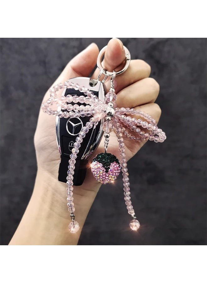 NIBEMINENT Beaded Phone Lanyard, Anti Lost Removable Wrist Strap, Crystal Bow Bracelet Pendant, Phone Keychain Lanyard,Red - Image 2