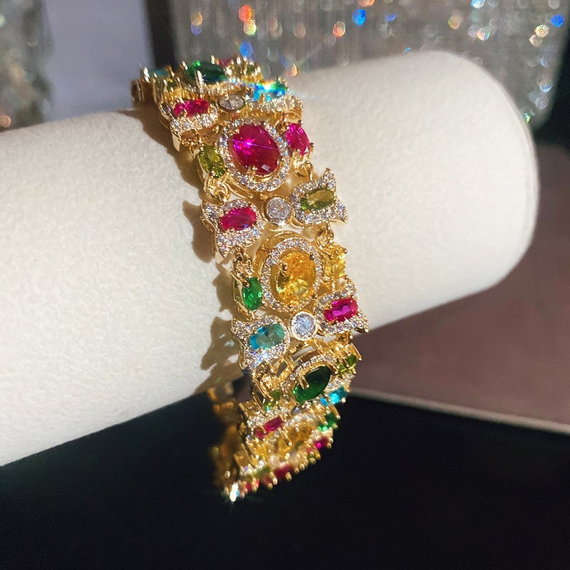 Luxury Jewelry Set: Paparacha Rainbow Gemstone Flower Drop Earrings & Bracelet for Evening Events