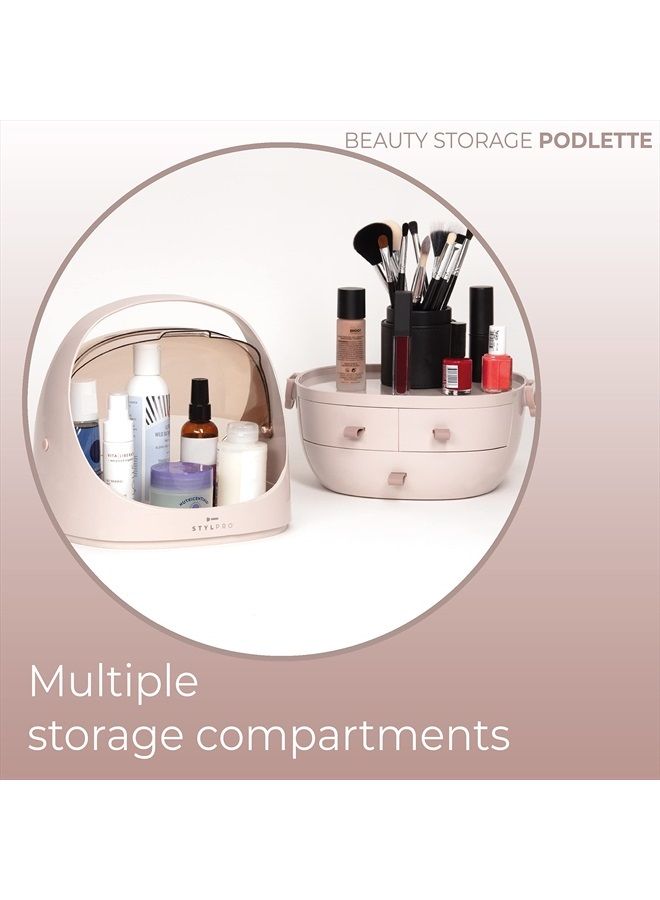 stylPro STYLPRO Beauty Storage Podlette, Cosmetics & Skincare Organiser with 3 Drawers, Detachable Lid, Dustproof Cover & Travel Handle for Dresser, Bedroom, Bathroom & Home Organisation, Rose 25x23x32cm  - Image 3