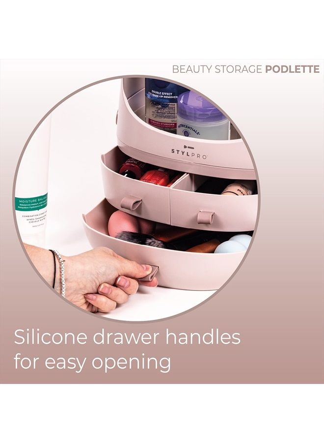 stylPro STYLPRO Beauty Storage Podlette, Cosmetics & Skincare Organiser with 3 Drawers, Detachable Lid, Dustproof Cover & Travel Handle for Dresser, Bedroom, Bathroom & Home Organisation, Rose 25x23x32cm  - Image 4