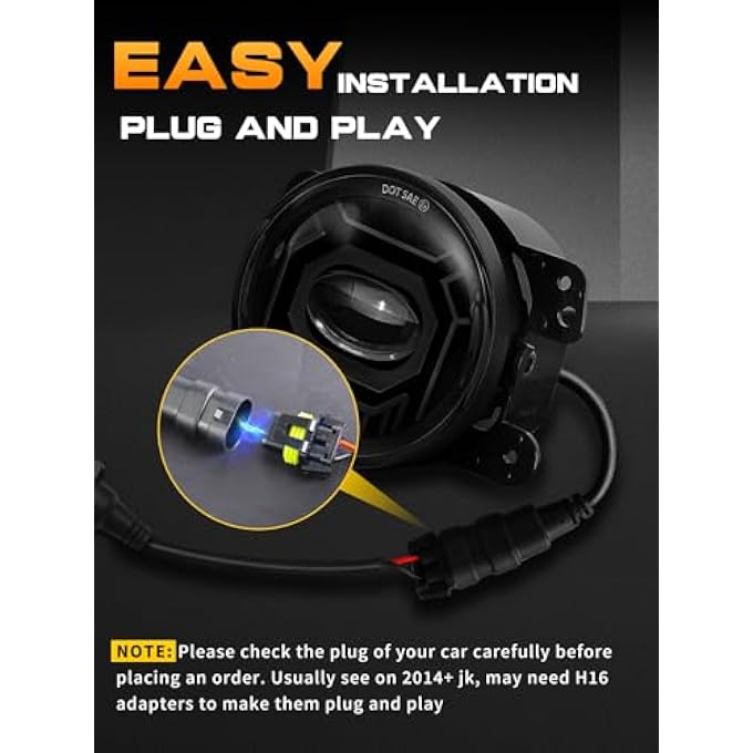 VI9000 مصابيح ضباب LED دائرية مقاس 4 بوصات باللون الأبيض الكهرماني متوافقة مع جيب رانجلر JK Unlimited JKU 2007-2018 معتمدة من وزارة النقل الأمريكية، زوج بديل لتجميع مصابيح الضباب الأمامية للطرق الوعرة - Image 5