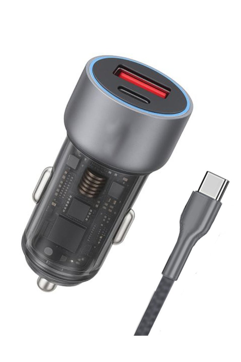 Super fast Car Charger DC-125 PD 55W Super Fast Multi Charger USB-C & USB Port Turbo Power, Overheat Protection , Compact Design with USB to Type-C Cable, Stable Output for All Devices - Black - Image 1