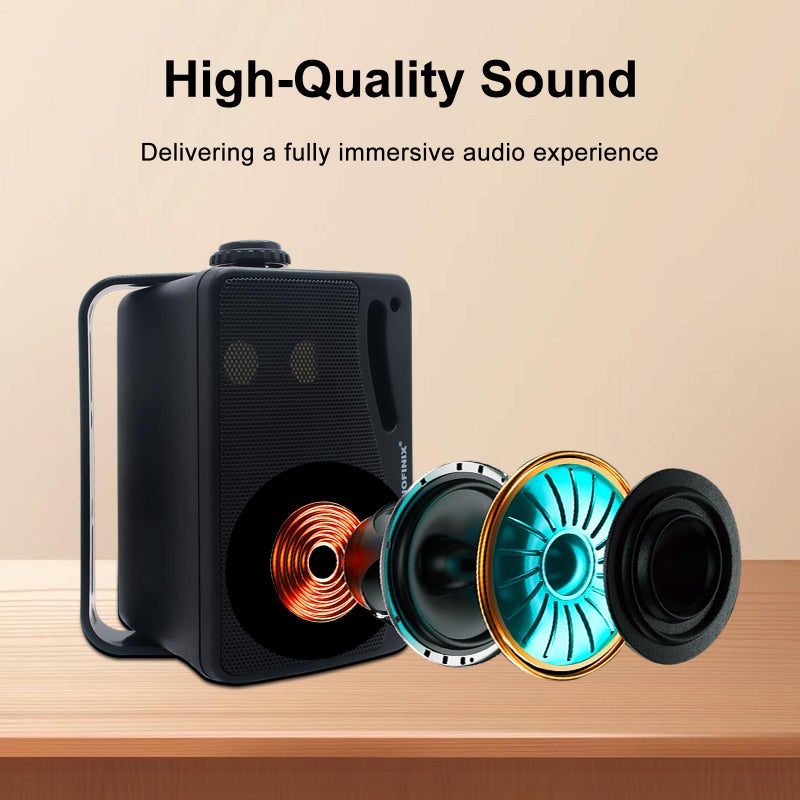 STUDIOFINIX 3.5 Inch Outdoor Bluetooth Speakers Waterproof Wired,3 Way 200W Upgrade Premium Wall Mount Speakers,Ideal use in Patio,Deck, Indoor Outdoorï¼ˆBlackï¼‰ - Image 3