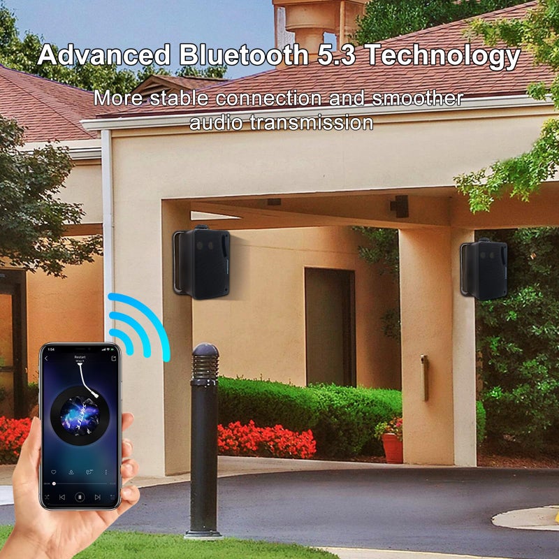 STUDIOFINIX 3.5 Inch Outdoor Bluetooth Speakers Waterproof Wired,3 Way 200W Upgrade Premium Wall Mount Speakers,Ideal use in Patio,Deck, Indoor Outdoorï¼ˆBlackï¼‰ - Image 5