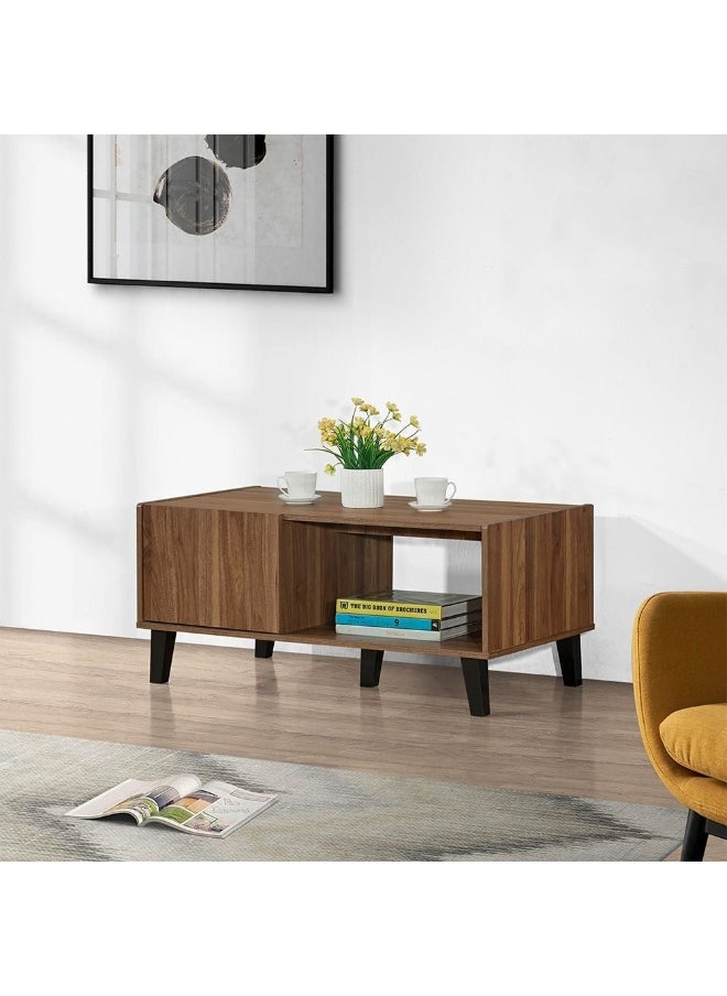 DANUBE HOME Supreme Coffee Table With Storage – Modern Wooden Living Room Coffee Table with Storage Compartment – Stylish Home Furniture for Living Room, Office, Lounge - Light Walnut  - Image 1