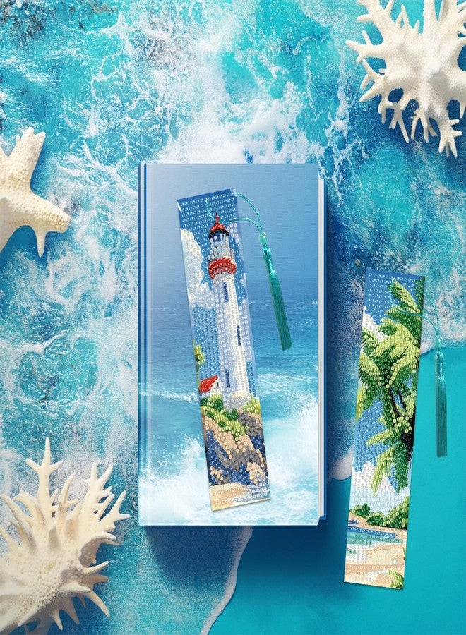 beinkmake 6Pcs Summer Ocean 5D Diamond Art Bookmarks Sea Diamond DIY Painting Bookmarks Lighthouse Sailboat Beach Starfish Rhinestones Beaded Acrylic Tassel Bookmark for Adult Beginner Crafts - Image 5