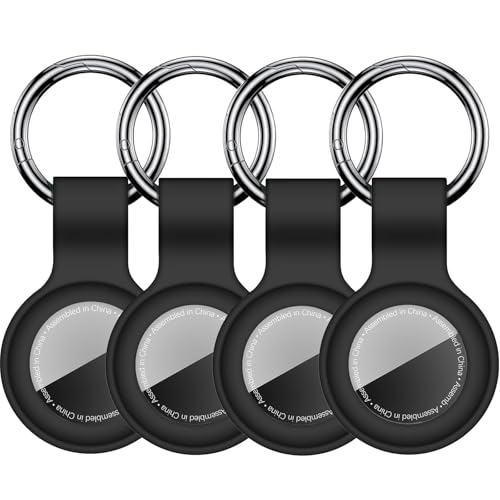 Linsaner [4 Pack] Case for AirTag 2nd Gen (2026) & 1st Gen, Silicone Holder Keychain Key Ring, Protective Cover for Air Tags, GPS Finder Accessories for Bags, Pets, Kids, Luggage, Black - Image 1