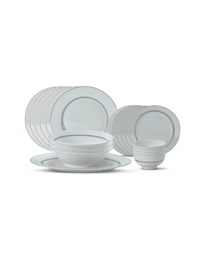 New Bone China 20 Pieces Dinner Set Scratch Resistant White Dinnerware Set with Silver Rim Design HW3912