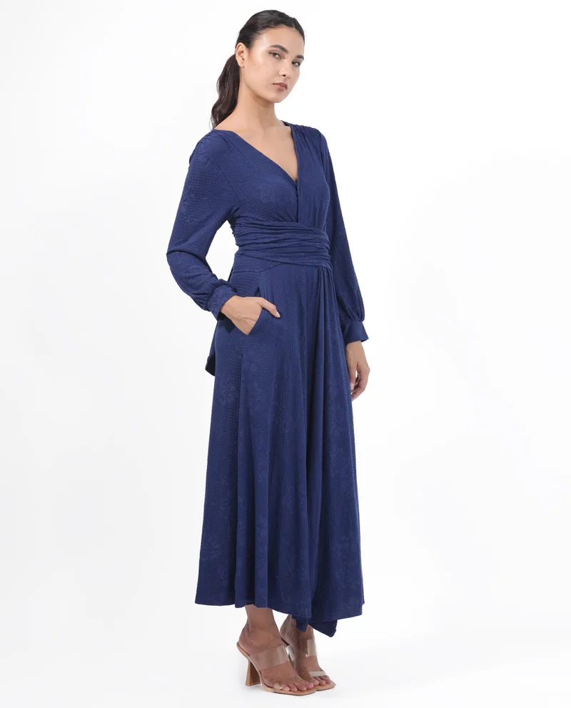 Rareism Women's Elegant Bishop Sleeve Maxi Dress