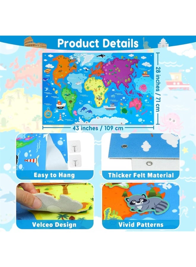 Soofam Felt Story Board Set, Toddlers Preschool Storytelling Flannel Board, Thicker Felt Board, Preschool Learning Toy, Teaching Play Activity Kits for Boys Girls (World Map) - Image 2