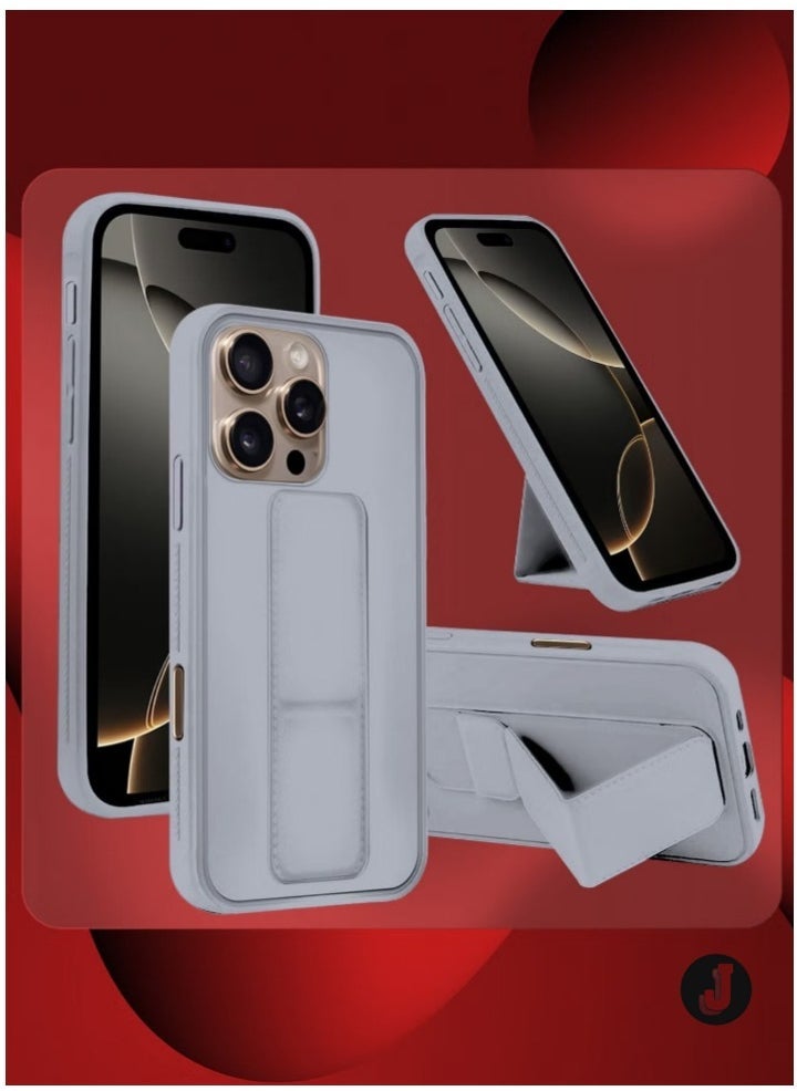 JAJEEK "2-Pack Premium PU Leather Case & Screen Protector for iPhone 16 Pro Max – Shockproof, Anti-Scratch, Stand Function, Finger Grip Case Cover (Grey)" - Image 3
